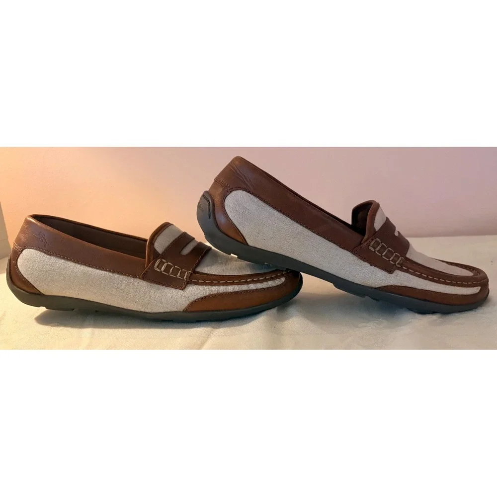 Tommy Bahama Taza Fronds Loafers Mens 9D Brown Excellent Canvas Leather